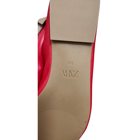 Zara Red Leather Ballet Flats Size EU 39/US 8.5 - Picture 10 of 12